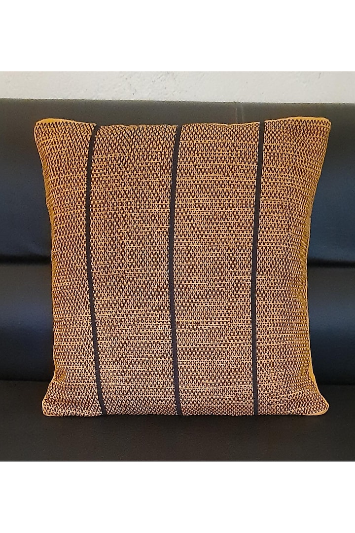 Mustard Yellow Cotton Handwoven Lines Cushion Covers (Set of 2) by Yetoli yeps