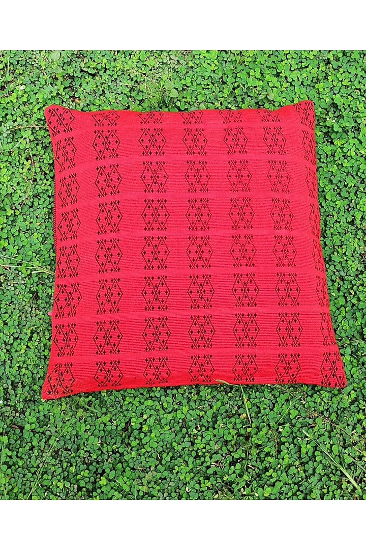 Red & Black Cotton Handwoven Cushion Covers (Set of 2) by Yetoli yeps at Pernia's Pop Up Shop