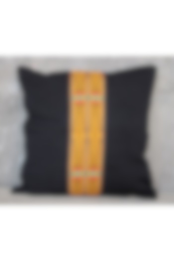 Mustard Yellow Cotton Handwoven Geometric Cushion Covers (Set of 2) by Yetoli yeps