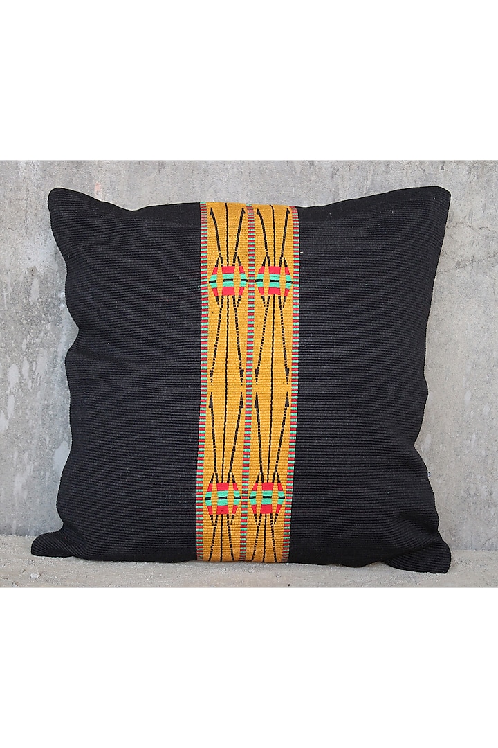 Mustard Yellow Cotton Handwoven Geometric Cushion Covers (Set of 2) by Yetoli yeps at Pernia's Pop Up Shop