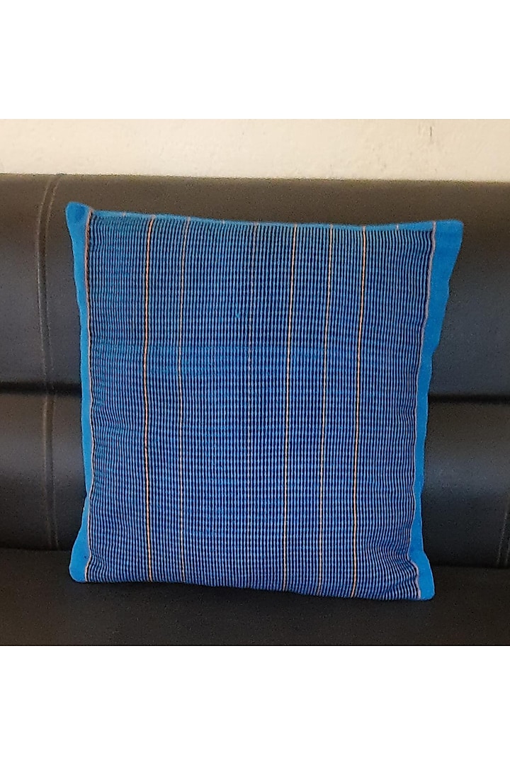 Blue Cotton Handwoven Cushion Cover by Yetoli yeps