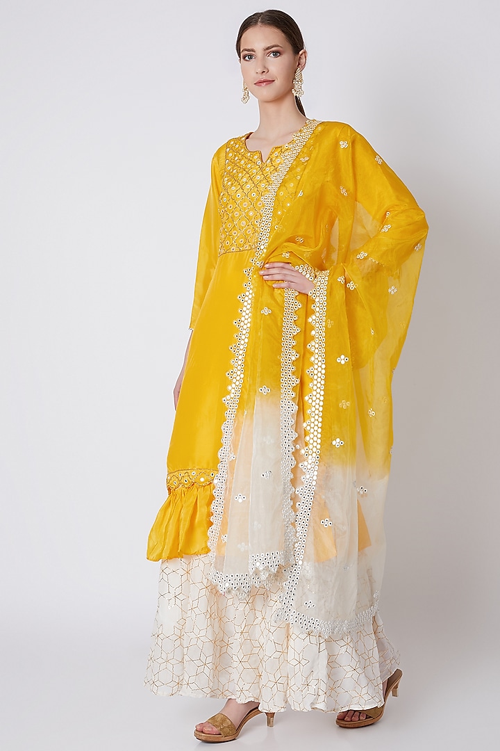 Yellow Embroidered Kurta Set by Yuvrani Jaipur