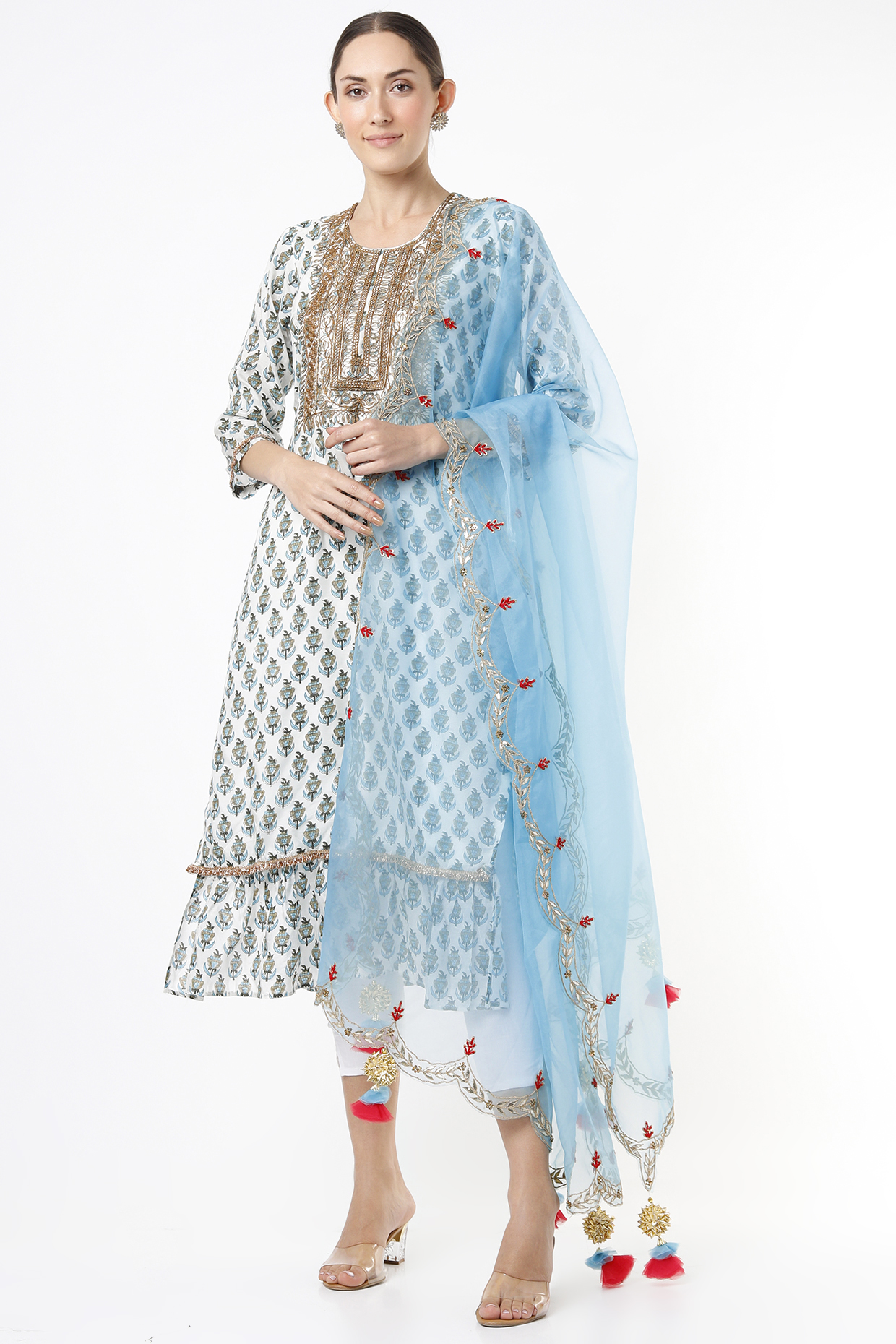 Cobalt Blue Hand Block Printed Kurta Set by Yuvrani Jaipur at Pernia's Pop Up Shop