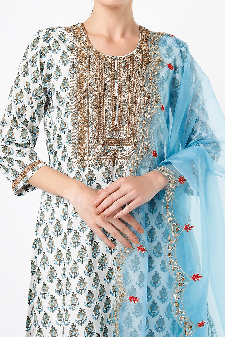 Cobalt Blue Hand Block Printed Kurta Set by Yuvrani Jaipur at Pernia's Pop Up Shop