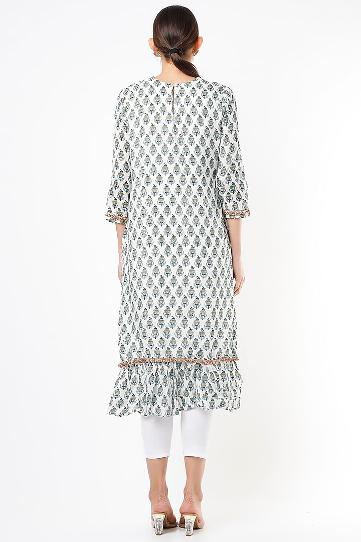 Cobalt Blue Block Printed Kurta With Dupatta by Yuvrani Jaipur at Pernia's Pop Up Shop