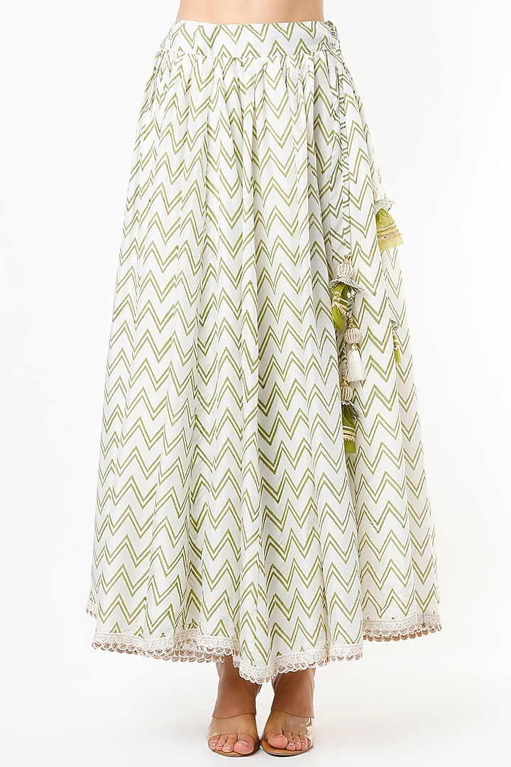 White Hand Block Printed Skirt Set by Yuvrani Jaipur at Pernia's Pop Up Shop