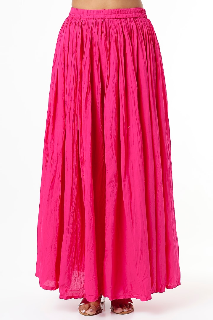 Hot Pink Crushed Cotton Skirt Set by Yuvrani Jaipur at Pernia's Pop Up Shop