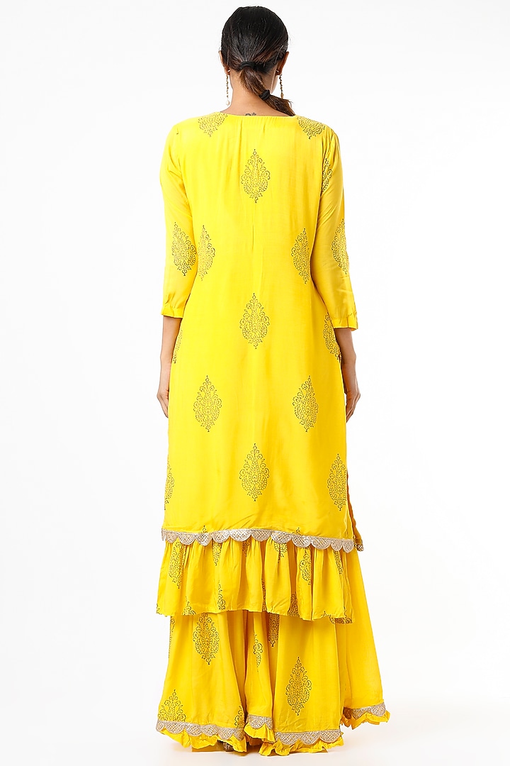 Yellow Muslin Sharara Set by Yuvrani Jaipur at Pernia's Pop Up Shop