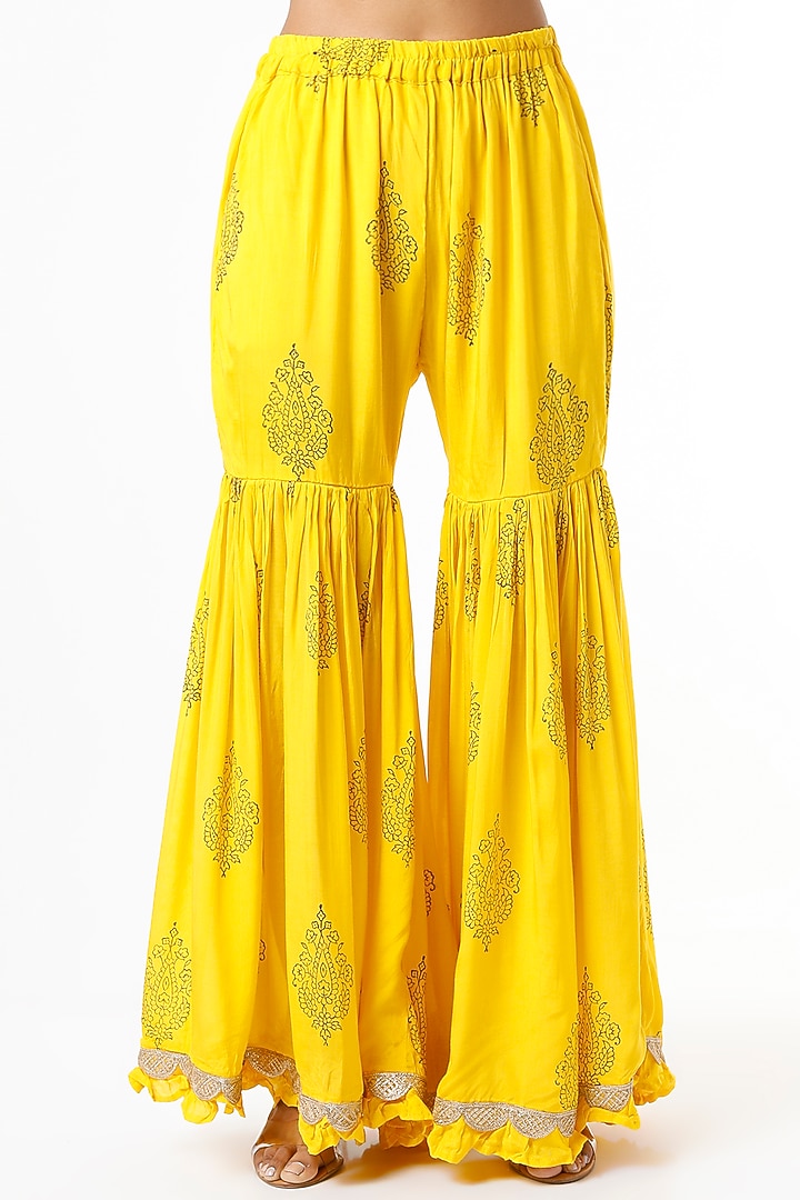 Yellow Muslin Sharara Set by Yuvrani Jaipur at Pernia's Pop Up Shop