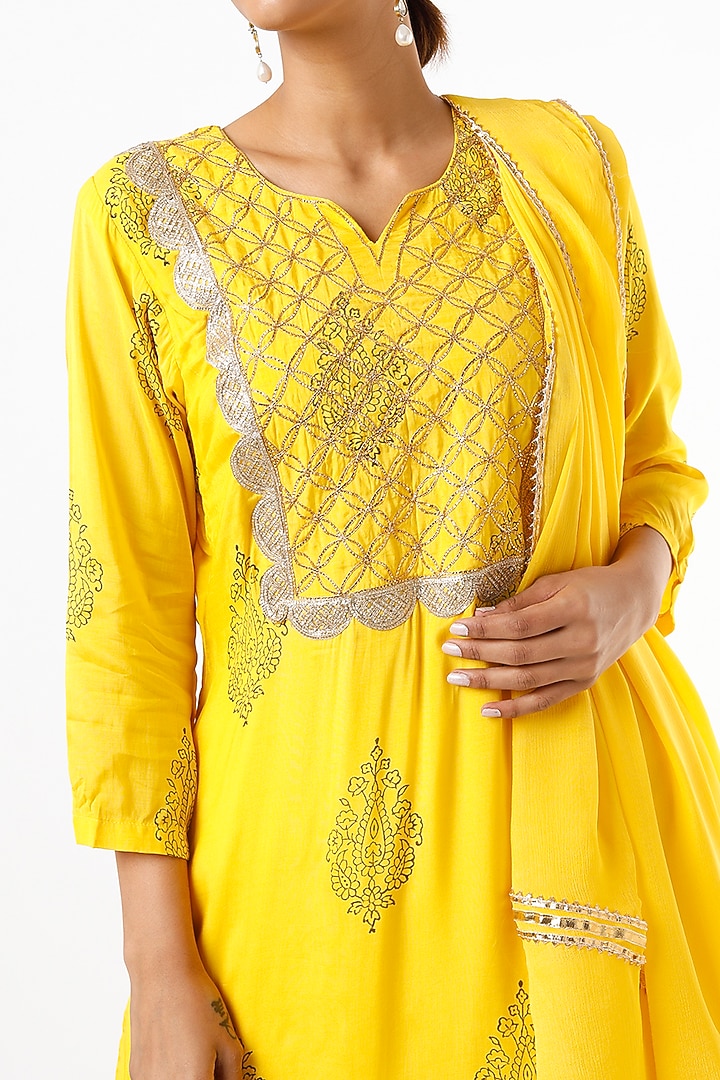 Yellow Muslin Sharara Set by Yuvrani Jaipur at Pernia's Pop Up Shop