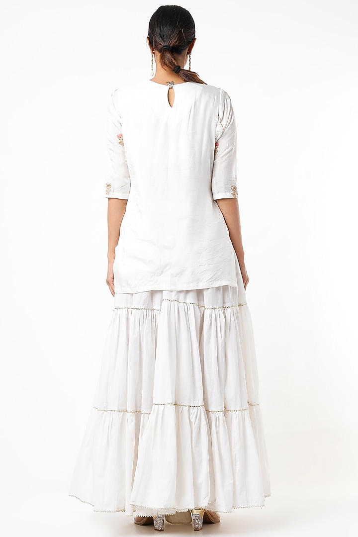 Ivory Cotton Layered Skirt Set by Yuvrani Jaipur at Pernia's Pop Up Shop