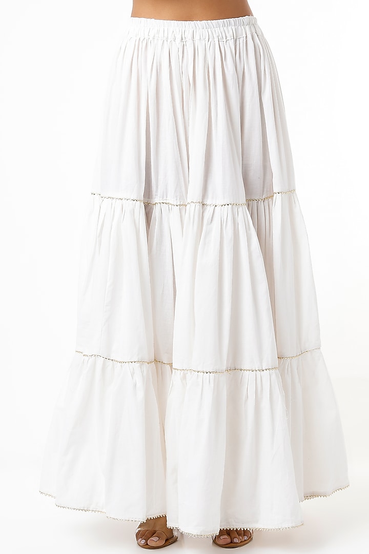 Ivory Cotton Layered Skirt Set by Yuvrani Jaipur at Pernia's Pop Up Shop