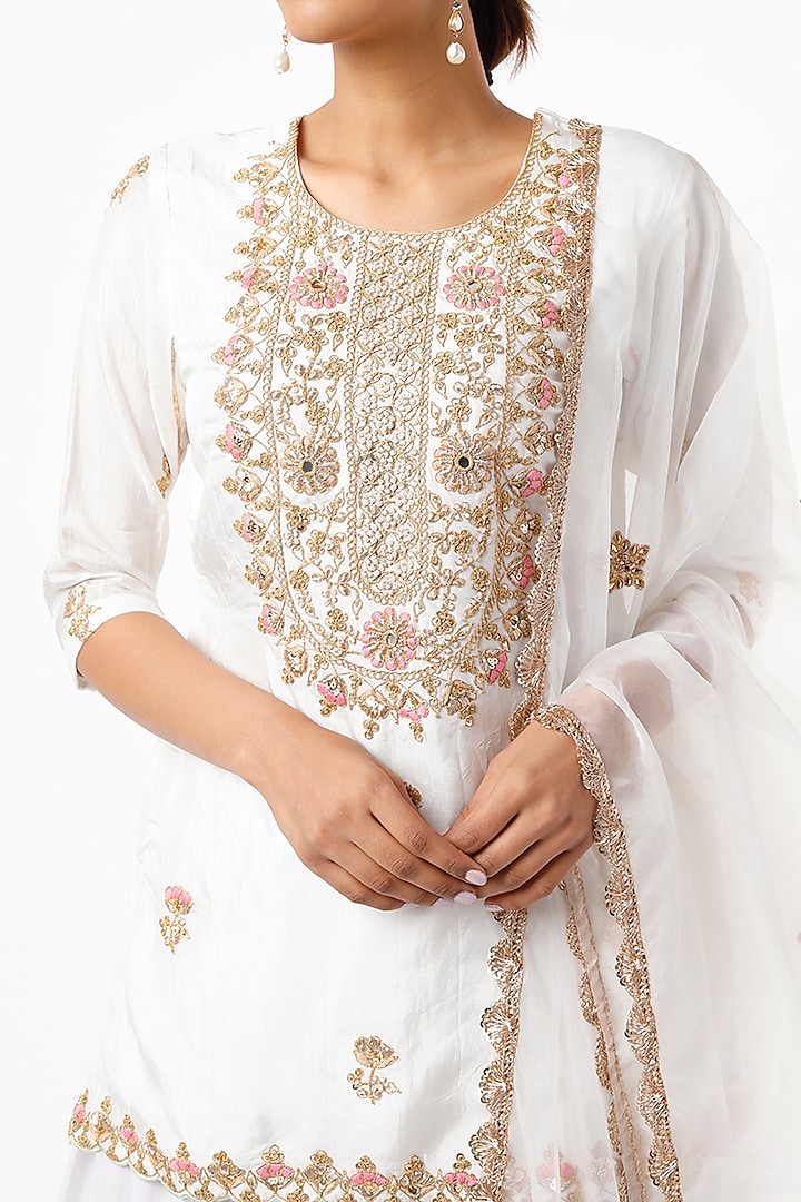 Ivory Cotton Layered Skirt Set by Yuvrani Jaipur at Pernia's Pop Up Shop