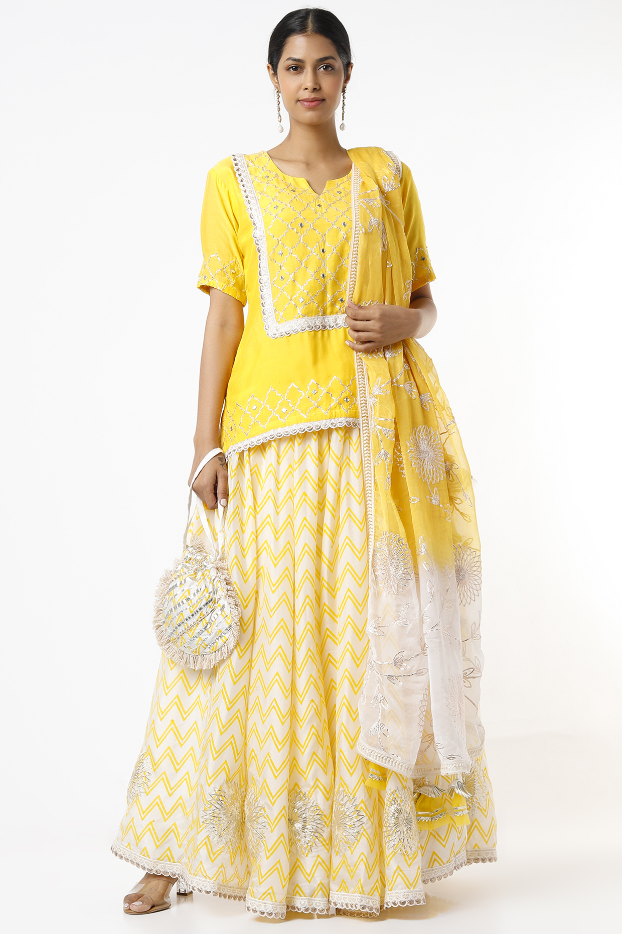 Yellow Hand Block Printed Skirt Set by Yuvrani Jaipur at Pernia's Pop Up Shop