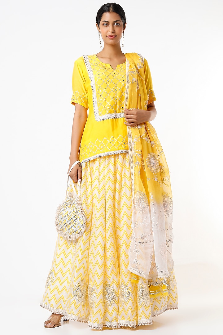 Yellow Hand Block Printed Skirt Set by Yuvrani Jaipur at Pernia's Pop Up Shop