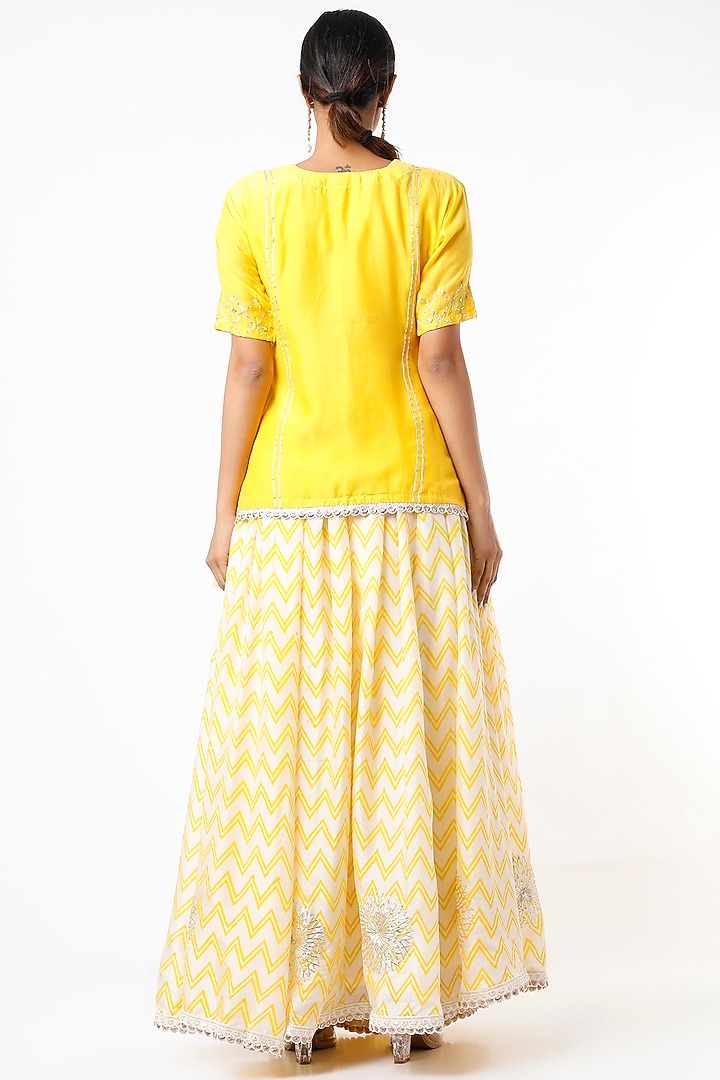 Yellow Hand Block Printed Skirt Set by Yuvrani Jaipur at Pernia's Pop Up Shop