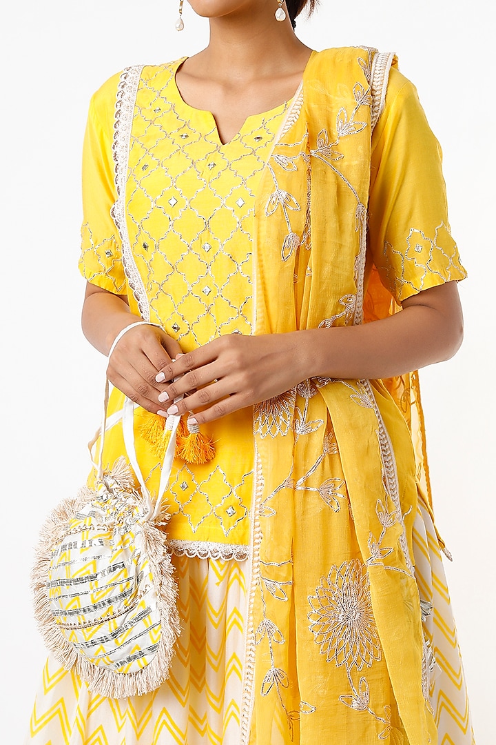 Yellow Hand Block Printed Skirt Set by Yuvrani Jaipur at Pernia's Pop Up Shop