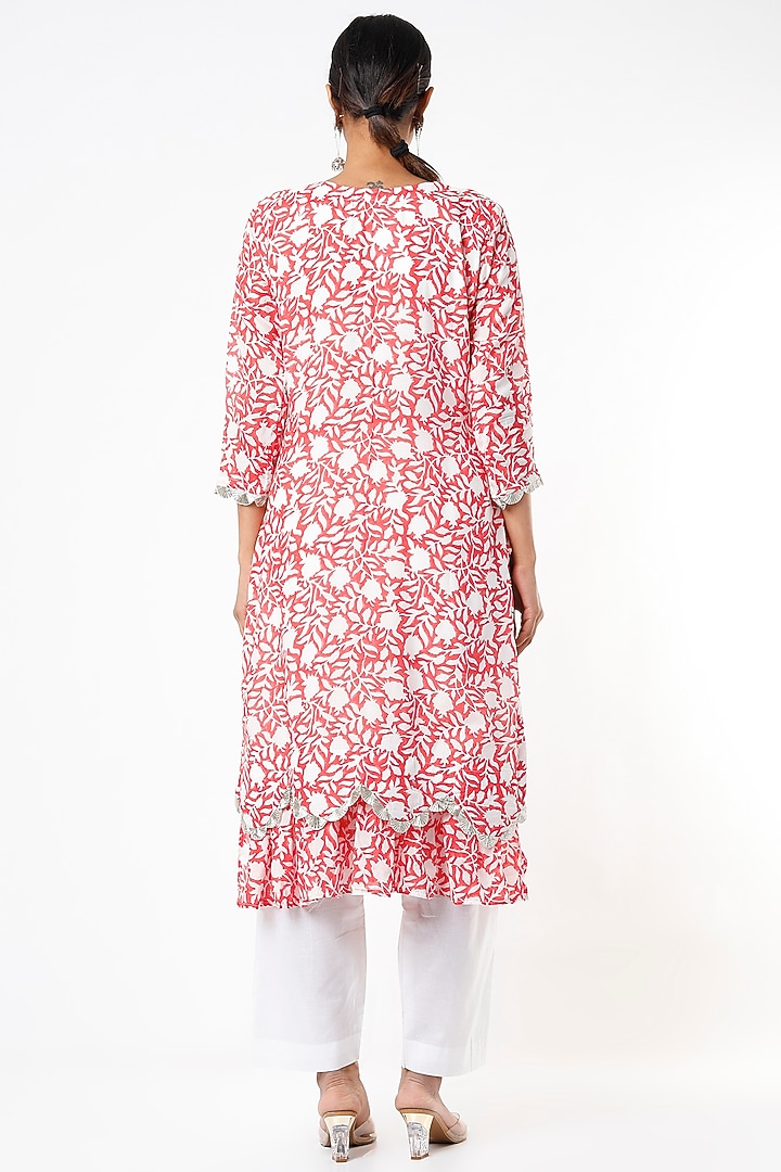 Ivory & Red Block Printed Kurta Set by Yuvrani Jaipur at Pernia's Pop Up Shop