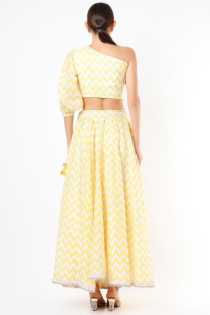 Yellow Chevron Printed Skirt Set by Yuvrani Jaipur at Pernia's Pop Up Shop