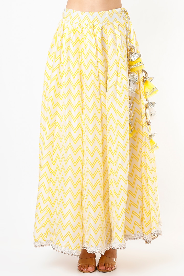Yellow Chevron Printed Skirt Set by Yuvrani Jaipur at Pernia's Pop Up Shop