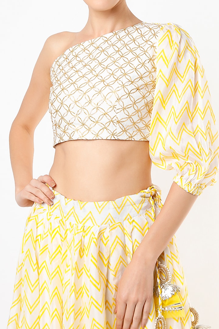 Yellow Chevron Printed Skirt Set by Yuvrani Jaipur at Pernia's Pop Up Shop