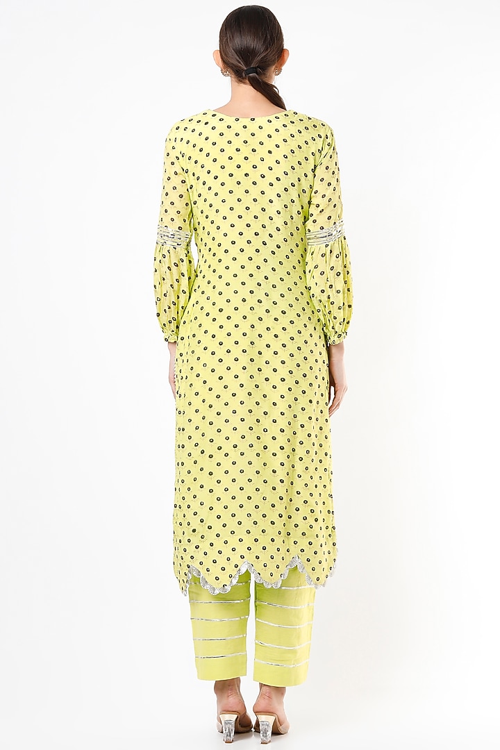 Neon Green Block Printed Kurta Set by Yuvrani Jaipur at Pernia's Pop Up Shop