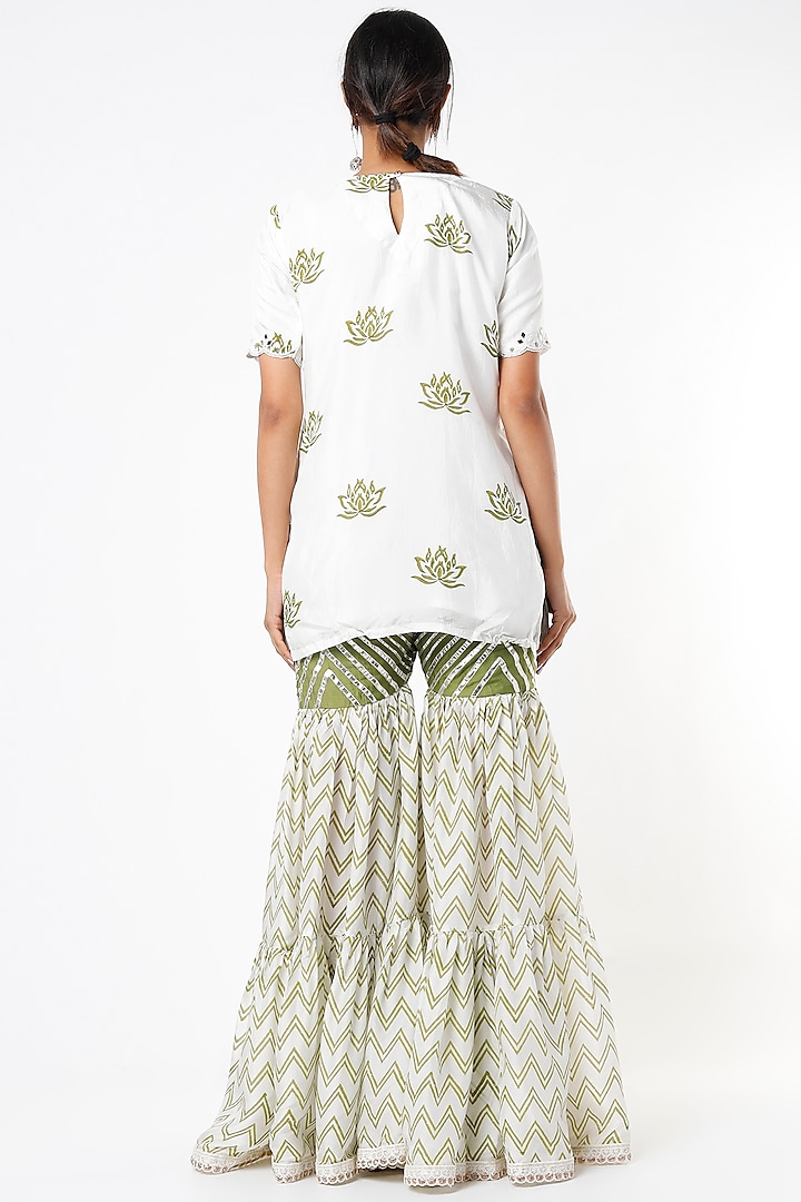 Ivory & Green Hand Block Printed Sharara Set by Yuvrani Jaipur at Pernia's Pop Up Shop