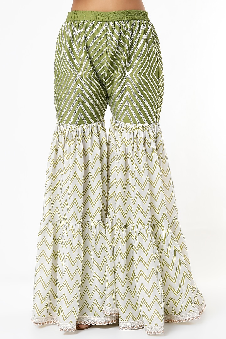 Ivory & Green Hand Block Printed Sharara Set by Yuvrani Jaipur at Pernia's Pop Up Shop