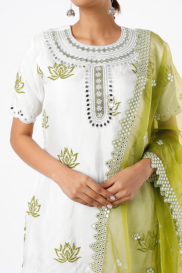 Ivory & Green Hand Block Printed Sharara Set by Yuvrani Jaipur at Pernia's Pop Up Shop