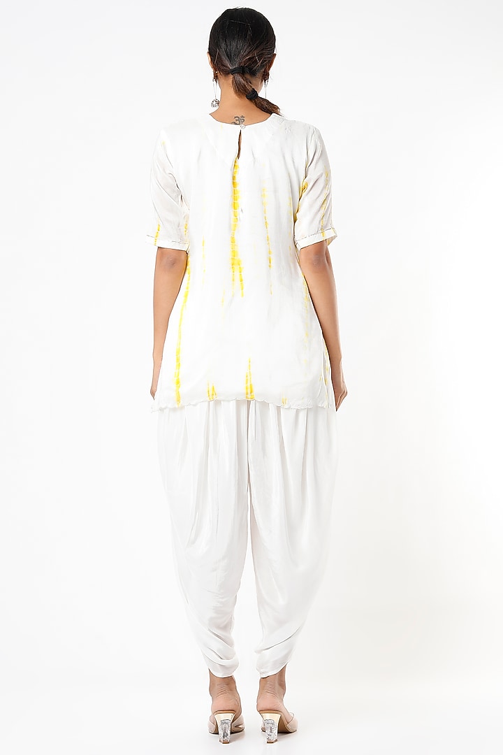 Ivory & Yellow Crepe Dhoti Set by Yuvrani Jaipur at Pernia's Pop Up Shop