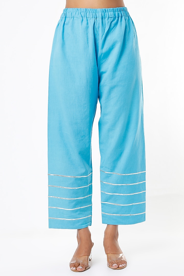 Ivory & Blue Block Printed Kurta Set by Yuvrani Jaipur at Pernia's Pop Up Shop