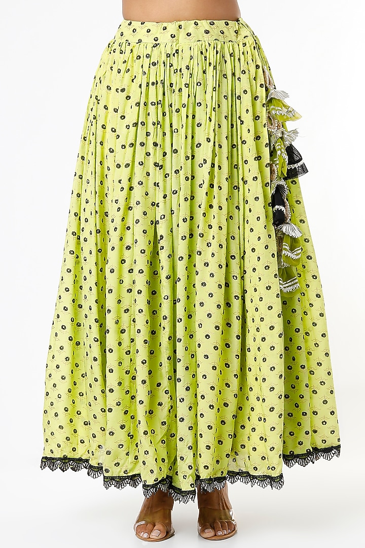 Neon Green Hand Block Printed Skirt Set by Yuvrani Jaipur at Pernia's Pop Up Shop