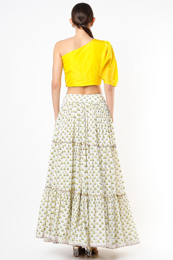 Ivory Hand Block Printed Skirt Set by Yuvrani Jaipur at Pernia's Pop Up Shop