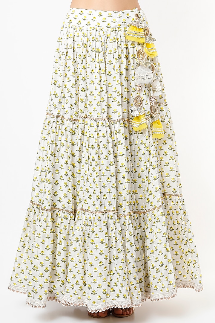 Ivory Hand Block Printed Skirt Set by Yuvrani Jaipur at Pernia's Pop Up Shop