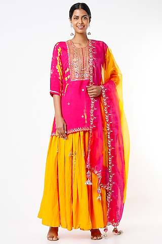 Mustard Cotton Skirt Set by Yuvrani Jaipur