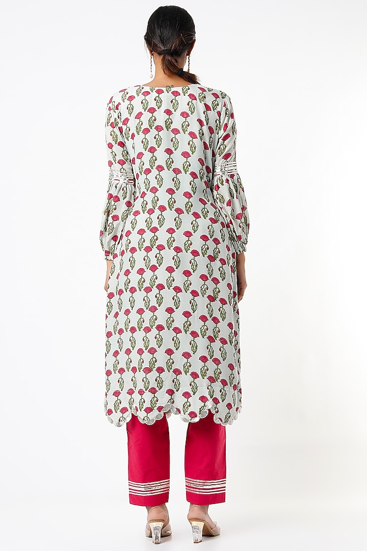 Sea Green Block Printed Kurta Set by Yuvrani Jaipur at Pernia's Pop Up Shop