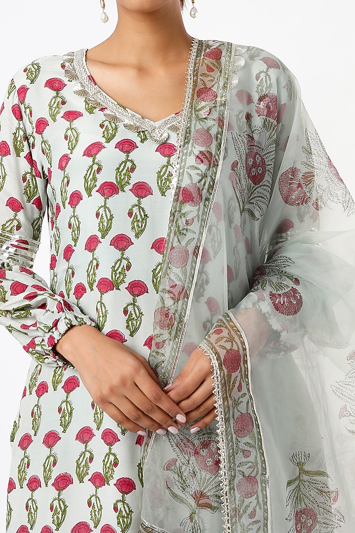 Sea Green Block Printed Kurta Set by Yuvrani Jaipur at Pernia's Pop Up Shop