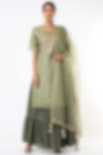 Dark Green Cotton Skirt Set by Yuvrani Jaipur at Pernia's Pop Up Shop