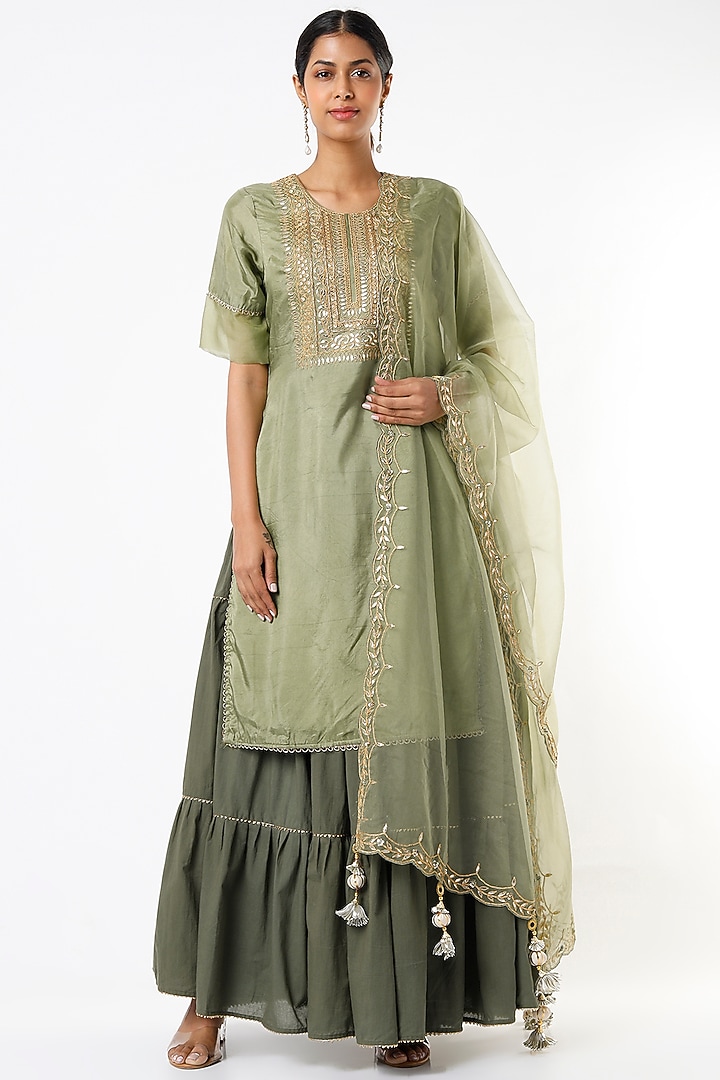 Dark Green Cotton Skirt Set by Yuvrani Jaipur at Pernia's Pop Up Shop