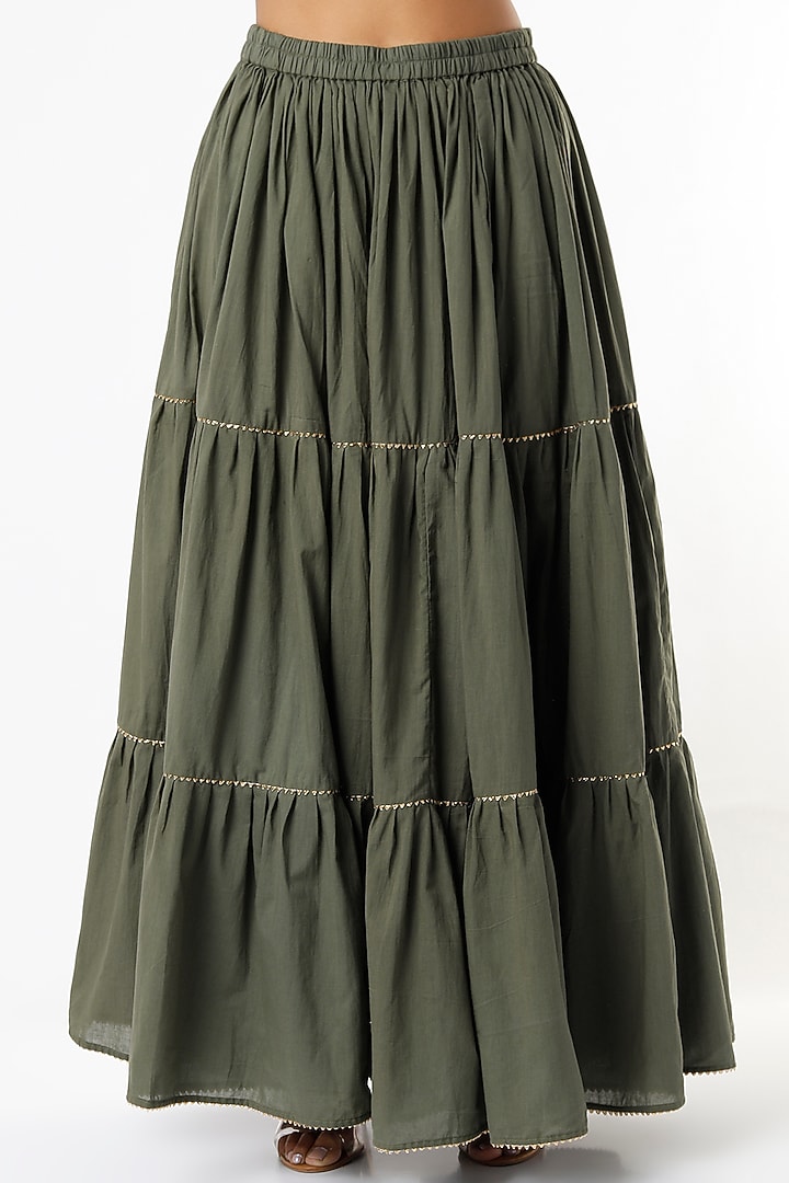 Dark Green Cotton Skirt Set by Yuvrani Jaipur at Pernia's Pop Up Shop