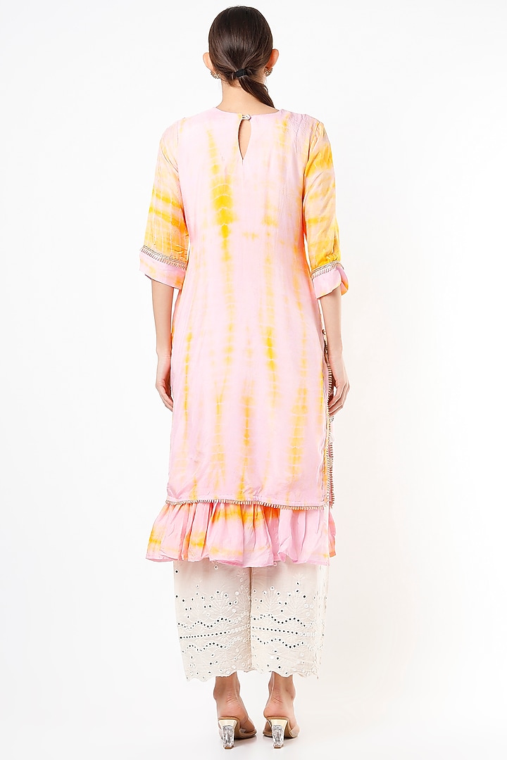 Mustard & Baby Pink Hand Embroidered Kurta Set by Yuvrani Jaipur at Pernia's Pop Up Shop