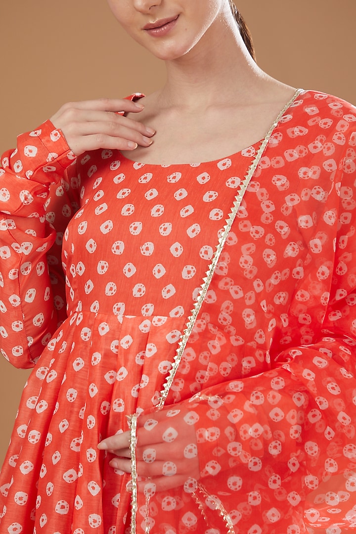 Burnt Orange Bandhej Printed Anarkali Set by Yuvrani Jaipur at Pernia's Pop Up Shop