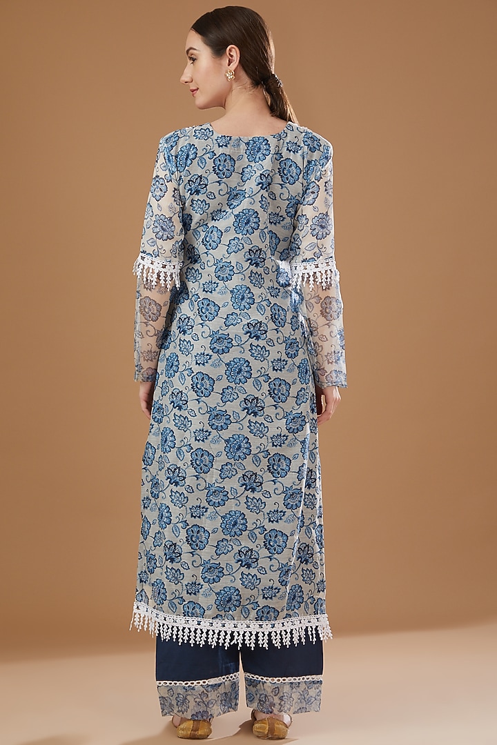 Powder Blue Chanderi Kurta Set by Yuvrani Jaipur at Pernia's Pop Up Shop