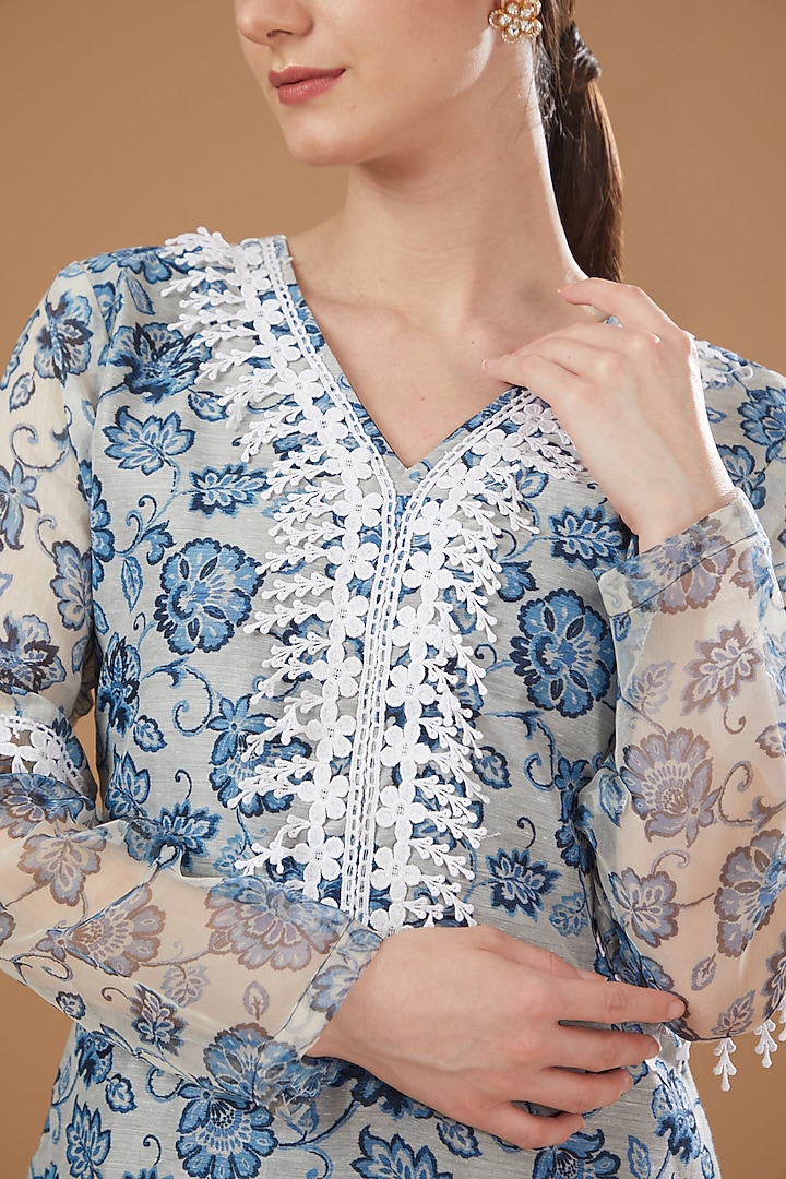 Powder Blue Chanderi Kurta Set by Yuvrani Jaipur at Pernia's Pop Up Shop