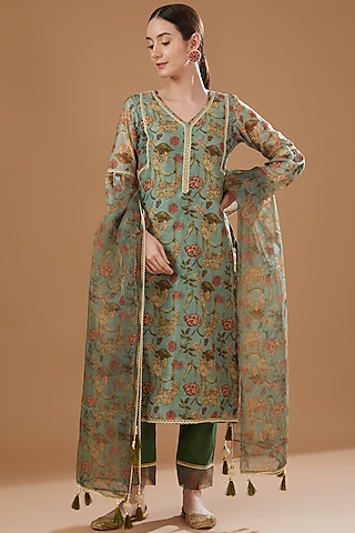 Mint Chanderi Kurta Set by Yuvrani Jaipur