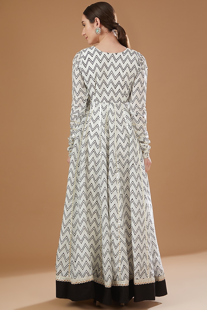 Black & White Silk Embroidered Party Wear Anarkali Set by Yuvrani Jaipur at Pernia's Pop Up Shop