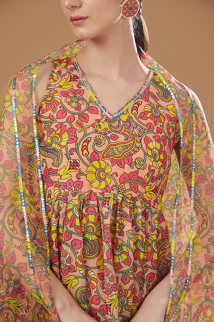 Multi-Colored Chanderi Anarkali Set by Yuvrani Jaipur at Pernia's Pop Up Shop