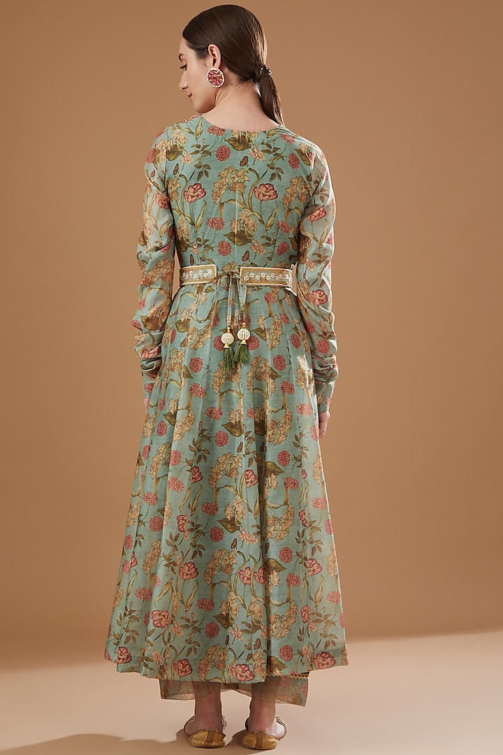 Mint Chanderi Embroidered Anarkali Set by Yuvrani Jaipur at Pernia's Pop Up Shop