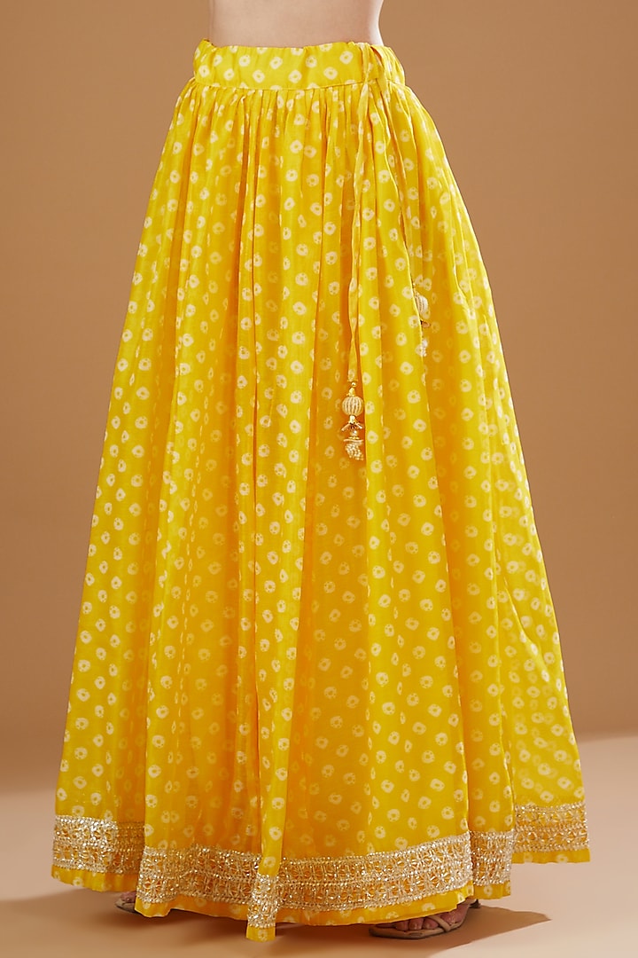 Yellow Chanderi Printed Lehenga Set by Yuvrani Jaipur at Pernia's Pop Up Shop