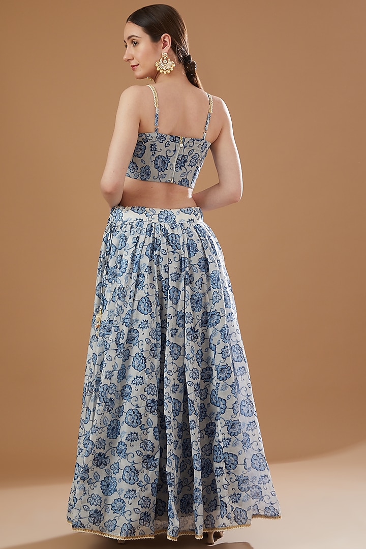Ivory & Blue Chanderi Lehenga Set by Yuvrani Jaipur at Pernia's Pop Up Shop